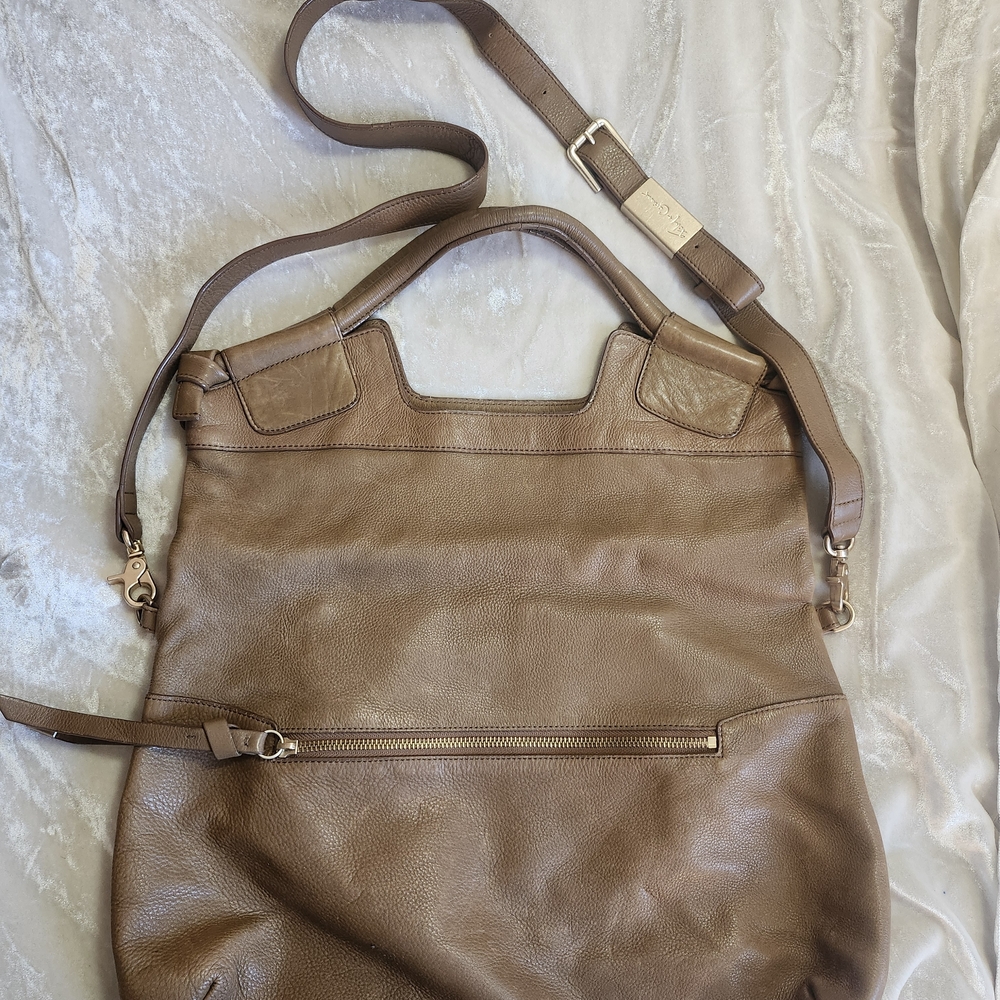 Brown Leather Two Way Shoulder Handbag